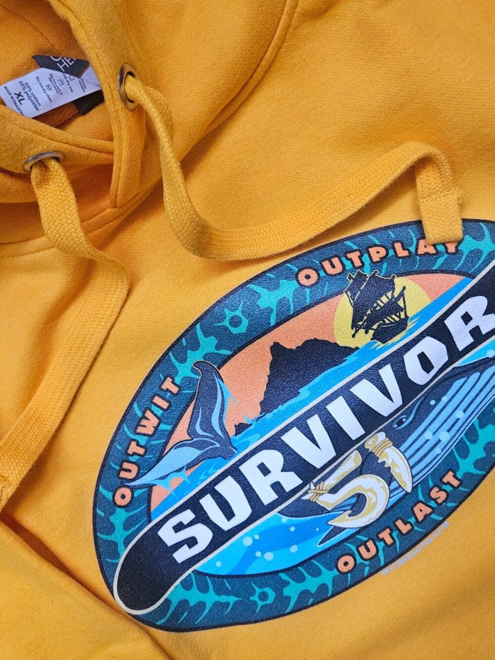 Survivor season 51 Yellow gold drawstring hoodie Top XL CBS Jeff Probst TV Promo